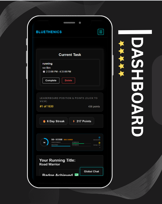 Bluethenics fitness tracking screen
